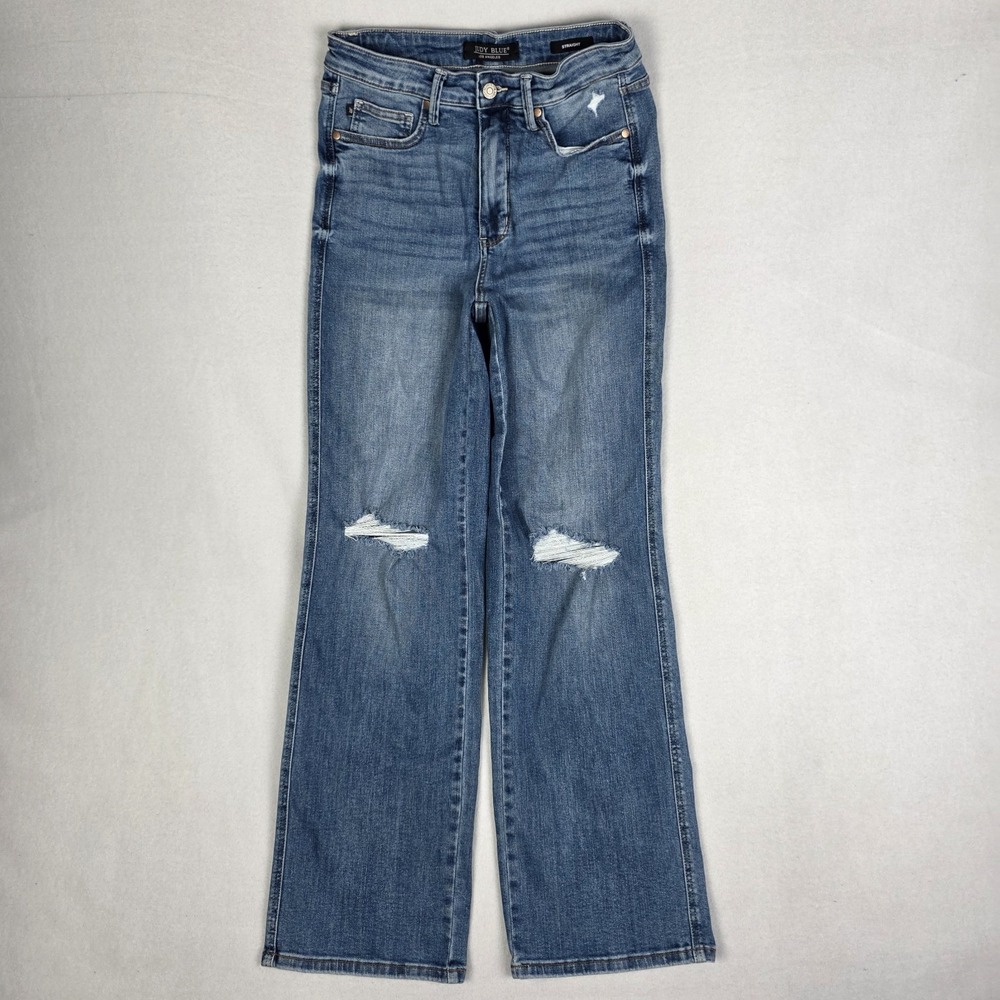 Judy Blue Straight Jeans Womens 9/29 29x31 Blue Distressed Wide Leg Skater